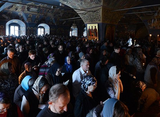 Чтение Великого покаянного канона. Новоспасский монастырь. Фото: Патриархия.Ru